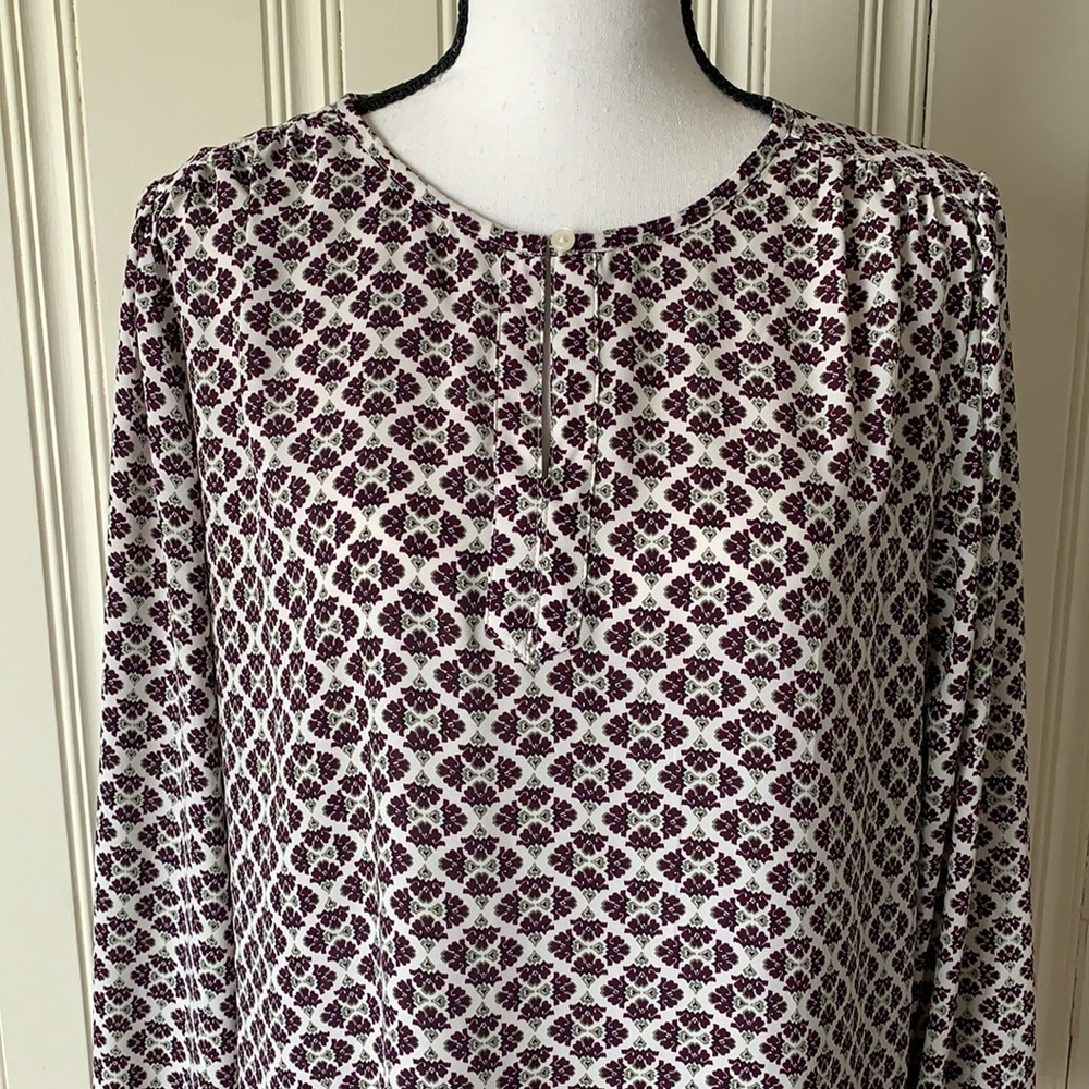 Loft Burgundy and Green Pattern Blouse Size L